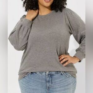 Torrid Eyelet Sleeve Gray Heavy Top Vintage Inspired Puff sleeves size 3X